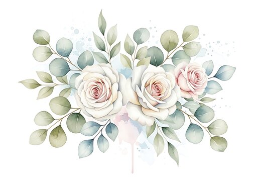 A pixelated image of white roses and green leaves