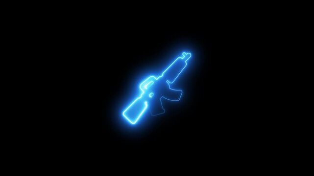 Glowing neon assault rifle animation on black background