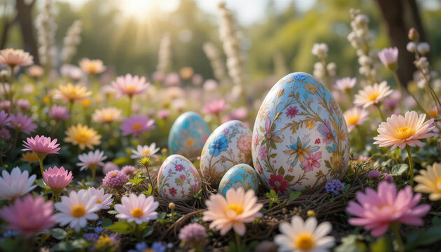 colorful easter eggs on the grass