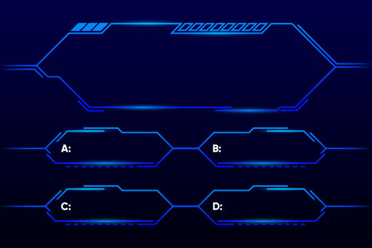 Quiz game or intellectual challenge contest template. Quiz blue neon. TV show or trivia game. Vector illustration.