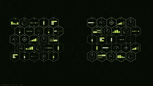 Futuristic Sci-Fi Honeycomb Interface Displaying Tactical Telemetry and Spacecraft Status Data