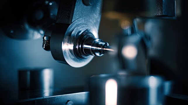 Industrial machinery performing micro drilling on a metal component, showcasing high tech manufacturing processes, engineering innovation, and advanced industrial automation with precision tooling