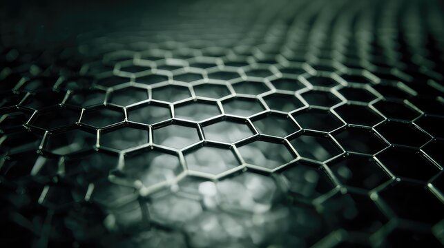 Graphene forming a nanotechnological hexagonal lattice structure, creating an abstract high tech background for advanced materials and scientific concepts
