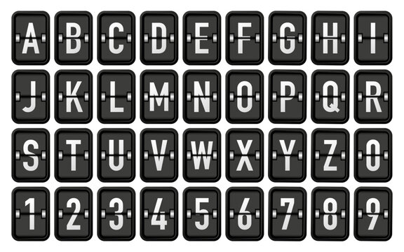 Scoreboard font. Numbers and letters collection for sport games. Flip board mechanical letters. Vector illustration.
