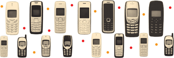 Vintage Mobile Phone Collection with Classic Keypad Cellphones Retro Technology Set © SpiximCreation