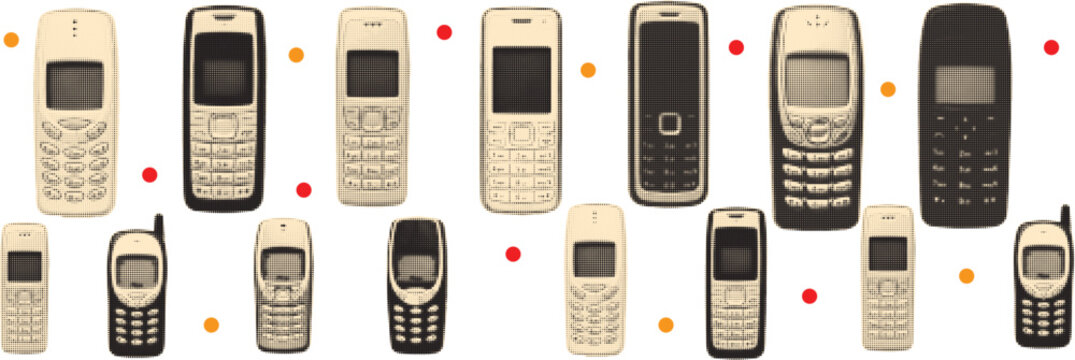 Vintage Mobile Phone Collection with Classic Keypad Cellphones Retro Technology Set