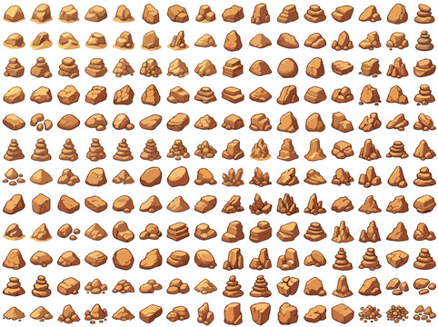 Set of 150 Brown Stone and Rock Vector Illustrations