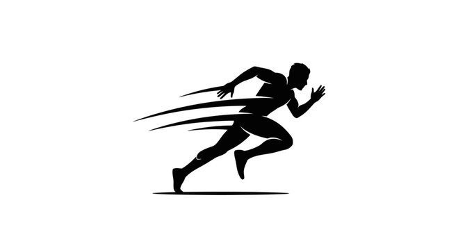 A silhouette of a running athlete in motion with speed lines.