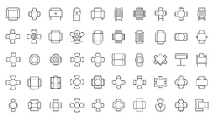Obraz premium Café Furniture Top View CAD Block Vector Symbol Collection for Interior Floor Plans