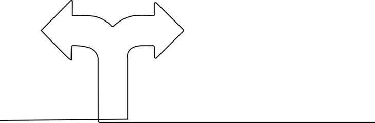 Black outline of a directional signpost with two arrows pointing left and right choice decision © MstShamima
