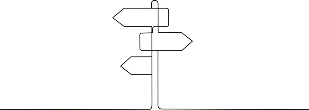 Black outline of a three-way directional signpost on white background arrow choice