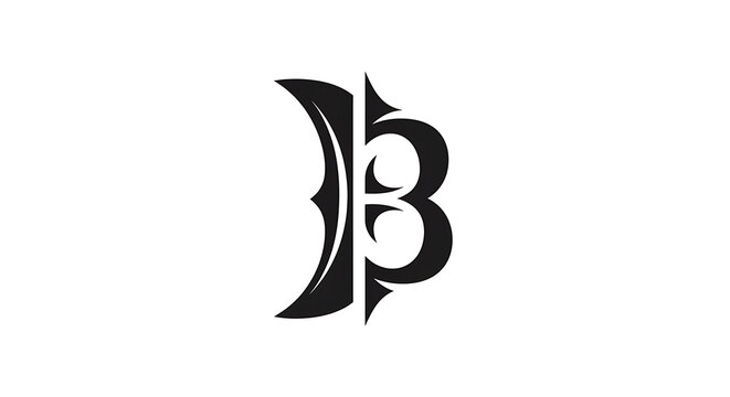 Black and white of the letter b with a decorative swirl typography
