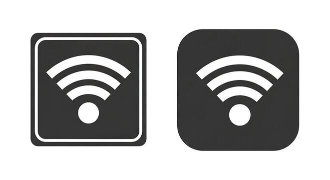 Black of wi-fi signal on square and rounded square backgrounds white symbol