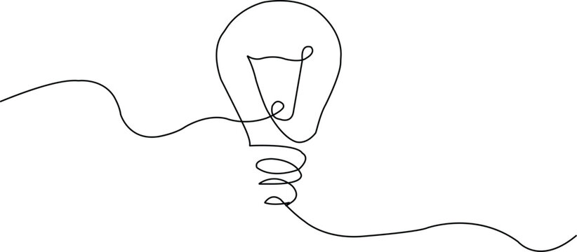 Single line drawing of a light bulb with a wire lightbulb idea