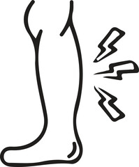 Leg pain icon showing calf muscle ache and injury symbol © muhammad