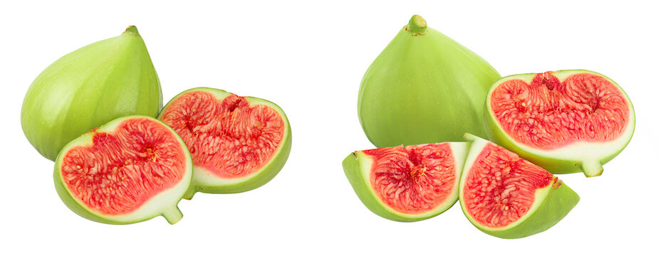 Ripe green fig fruit isolated on white background with full depth of field