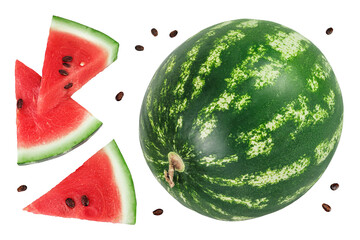 Naklejka premium Slices of watermelon isolated on white background. Top view. Flat lay