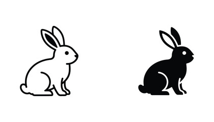 Fototapeta premium Cute rabbit sitting outline and solid silhouette icon for Easter and nature themes