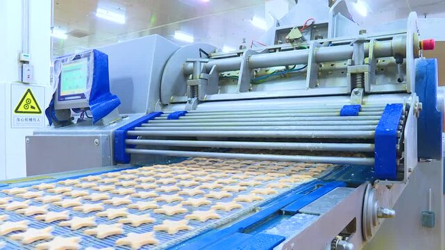 Automated cookie production line in food factory