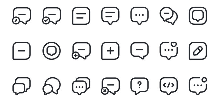 modern chat and messaging line icon vector set with speech bubbles, comments, notifications and communication interface symbols