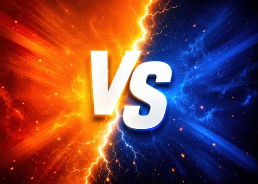 Versus screen with lightning and fire effect on blue and orange background.