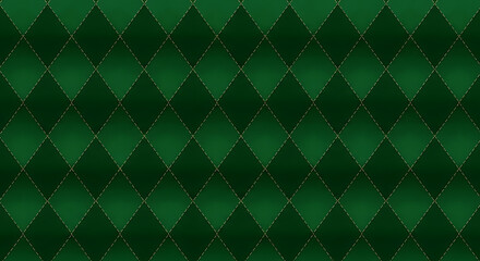 Fototapeta premium Elegant dark green quilted fabric pattern with gold stud details background upholstery material geometric repeating wallpaper