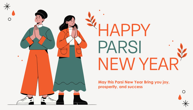 Happy parsi new year illustration with couple in traditional greeting