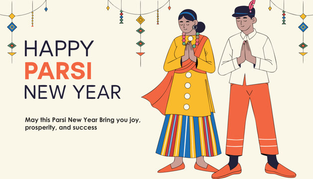 Happy parsi new year celebration with couple in traditional attire