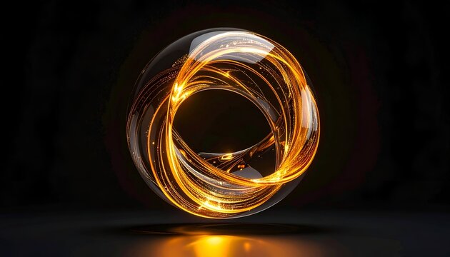 Glowing torus shape with swirling golden light encased in a transparent sphere