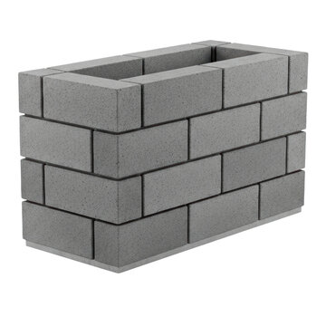 Rectangular concrete brick planter wall cutout on transparent background