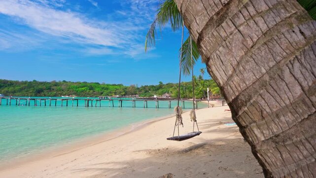 Tropical Paradise Beach with Coconut Palm Trees White Sand and Turquoise Ocean in Thailand 4K Travel B-Roll