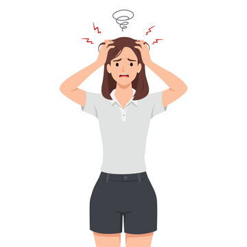 Stressed Woman Holding Head in Panic. Anxiety and Mental Pressure. Flat vector illustration isolated on white background