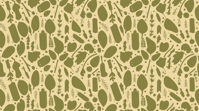 Seamless olive green leaf lace pattern on light background