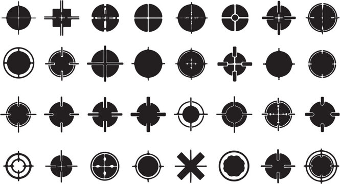 Various black crosshair targets and symbols.