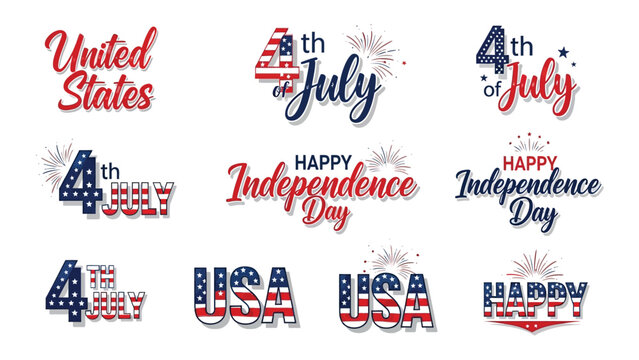 Patriotic 4th of july independence day usa text and logo collection
