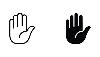 Fototapeta premium Hand palm stop gesture icon set with outline and solid black design for user interface warnings