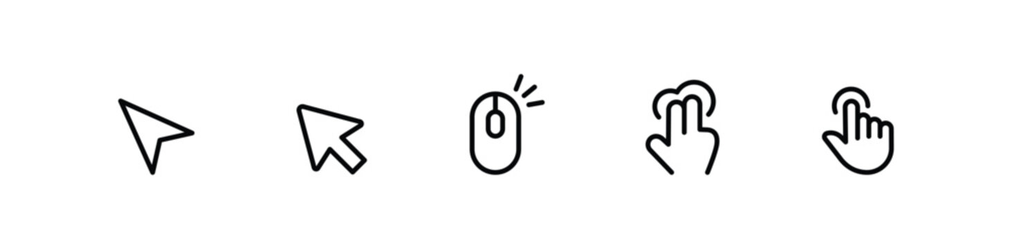 Pointer Icon Set Collection, Cursor Arrow Hand Click Symbols, Mouse Pointer Icons for Web UI UX Design, Editable Vector Illustration, Navigation, Selection, Digital Interface Elements