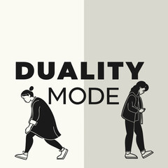 Naklejka premium Split Contrast Typography Design “DUALITY MODE” with Bold Solid and Thin Outline Lettering, Minimal Centered Composition