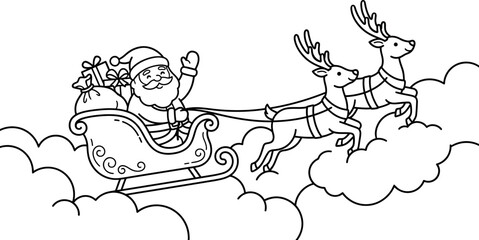 Santa claus flying in a sleigh with reindeer coloring page christmas reindeer transport © Galaxy cabinet