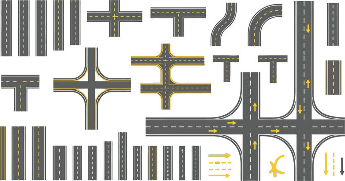 Modern road intersection and highway elements icons Vector