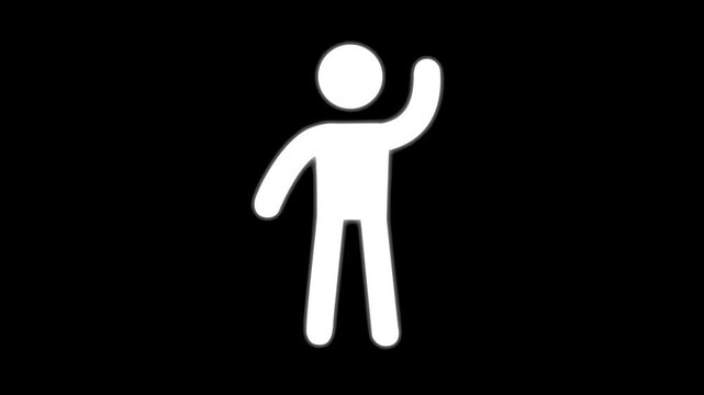 human icon waving hand animated stickman icon waving hand black screen 4k