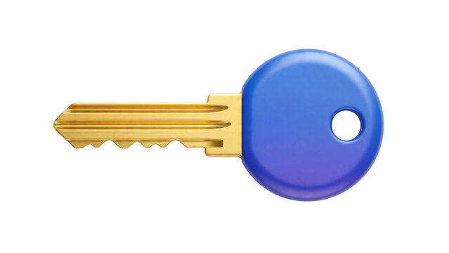 Blue key with gold teeth isolated on transparent background.PNG