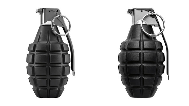 Black hand grenade with metal parts isolated on transparent background.PNG