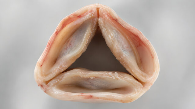 Cardiac valve tiny vegetations, preserved valve leaflets, subtle endocarditis nodules, realistic valve anatomy, mild cardiac context, medical 3D render, clinical background