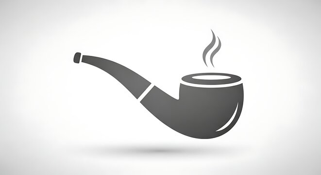 Gray Smoking Pipe Icon Floating on Minimal White Background