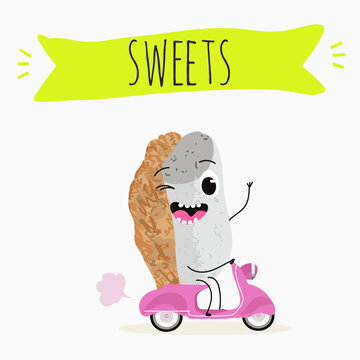 Funny Characters mostaccino, Ossa di morto, le ossa dei morti, italy dessert, hand drawn vector illustration.