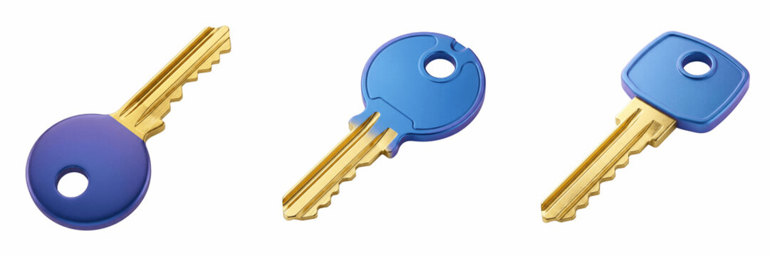 blue keys with gold teeth isolated on transparent background.PNG