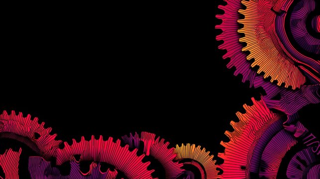 Abstract background with red and purple mechanical gears arranged along the bottom and right