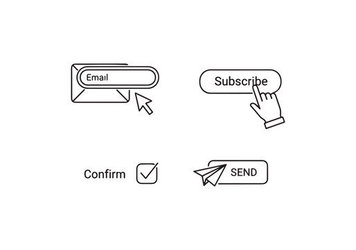 Set of website interface buttons for email subscription and action