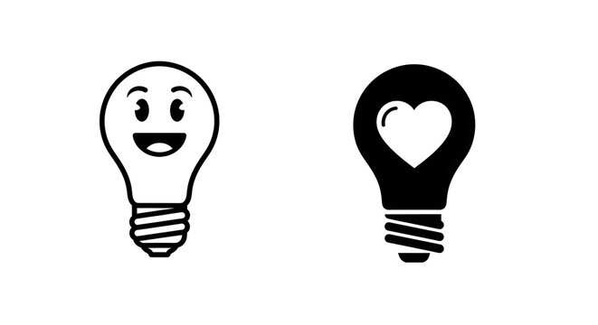 Light bulb with smiling face and heart symbol concept smile happy